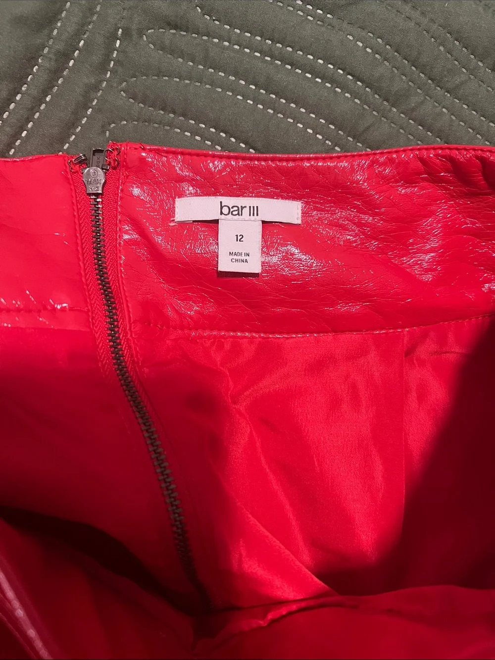 Bar III Red Faux Leather Midi Skirt with Belt